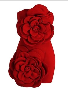 Strapless Red Floral Applique Bodycon Dress